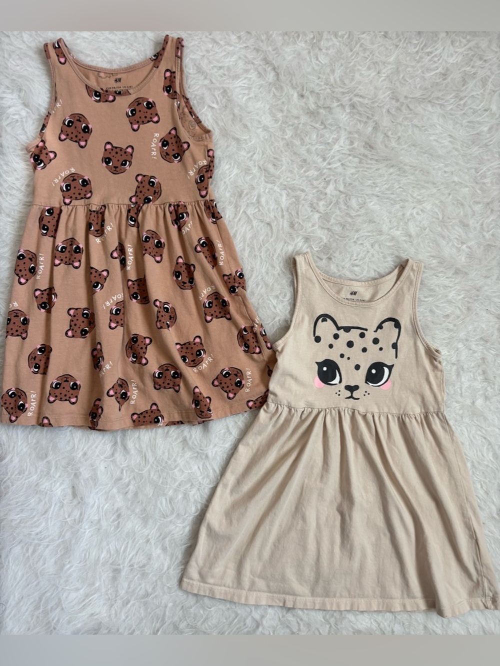 H&M Girls Beige & Light Brown Leopard Print Tank Dresses, Set of 2